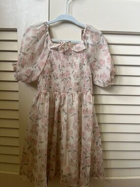 Girls' Floral Pink Smocked Puff-Sleeve Dress noralee size 4 guc